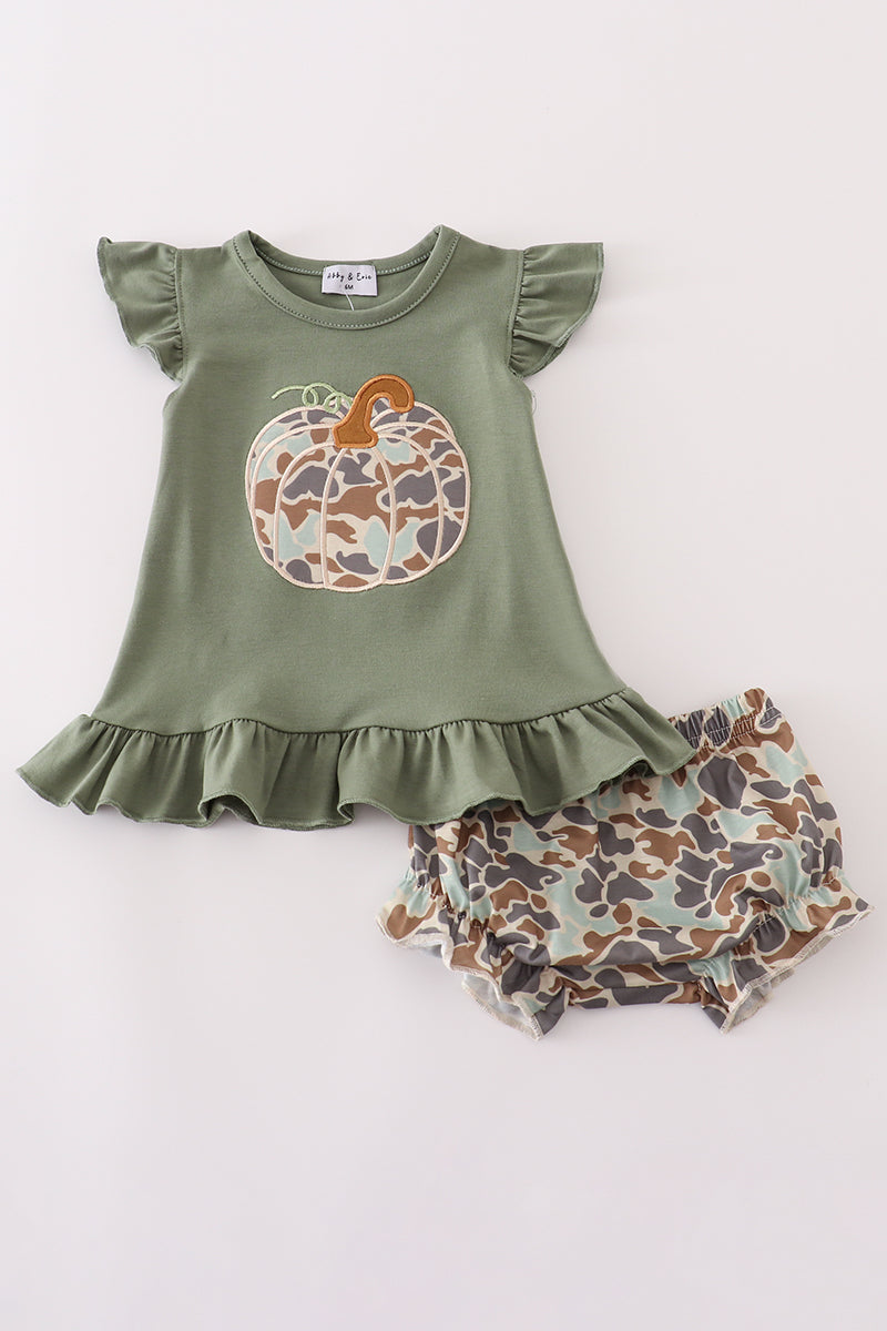 Camouflage Print Pumpkin Applique Ruffle Bloomer